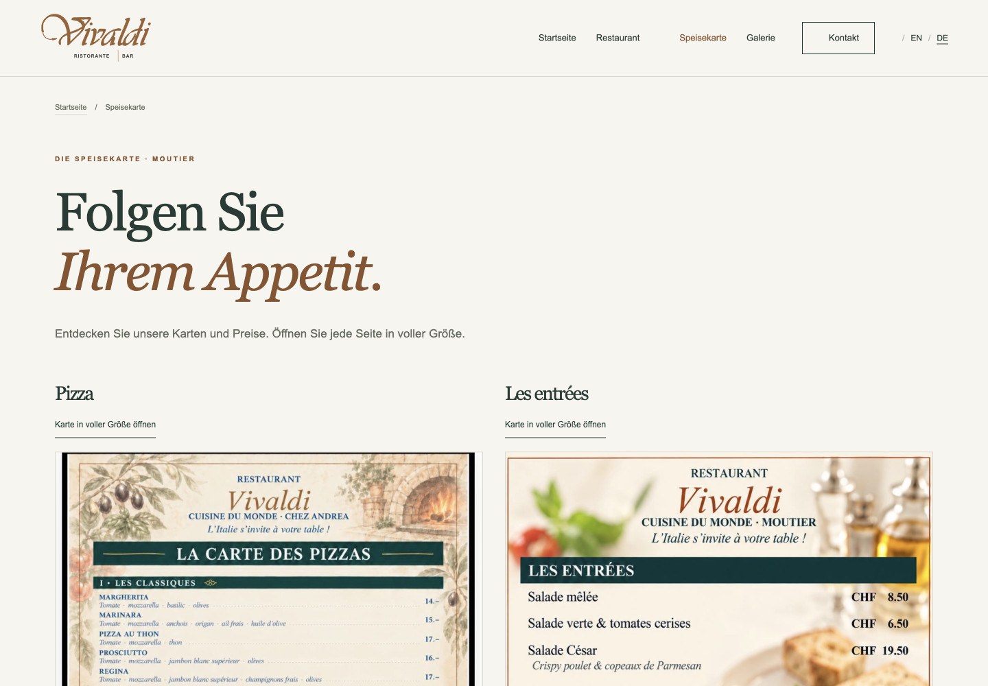 Restaurant Vivaldi Chez Andrea – Cartes